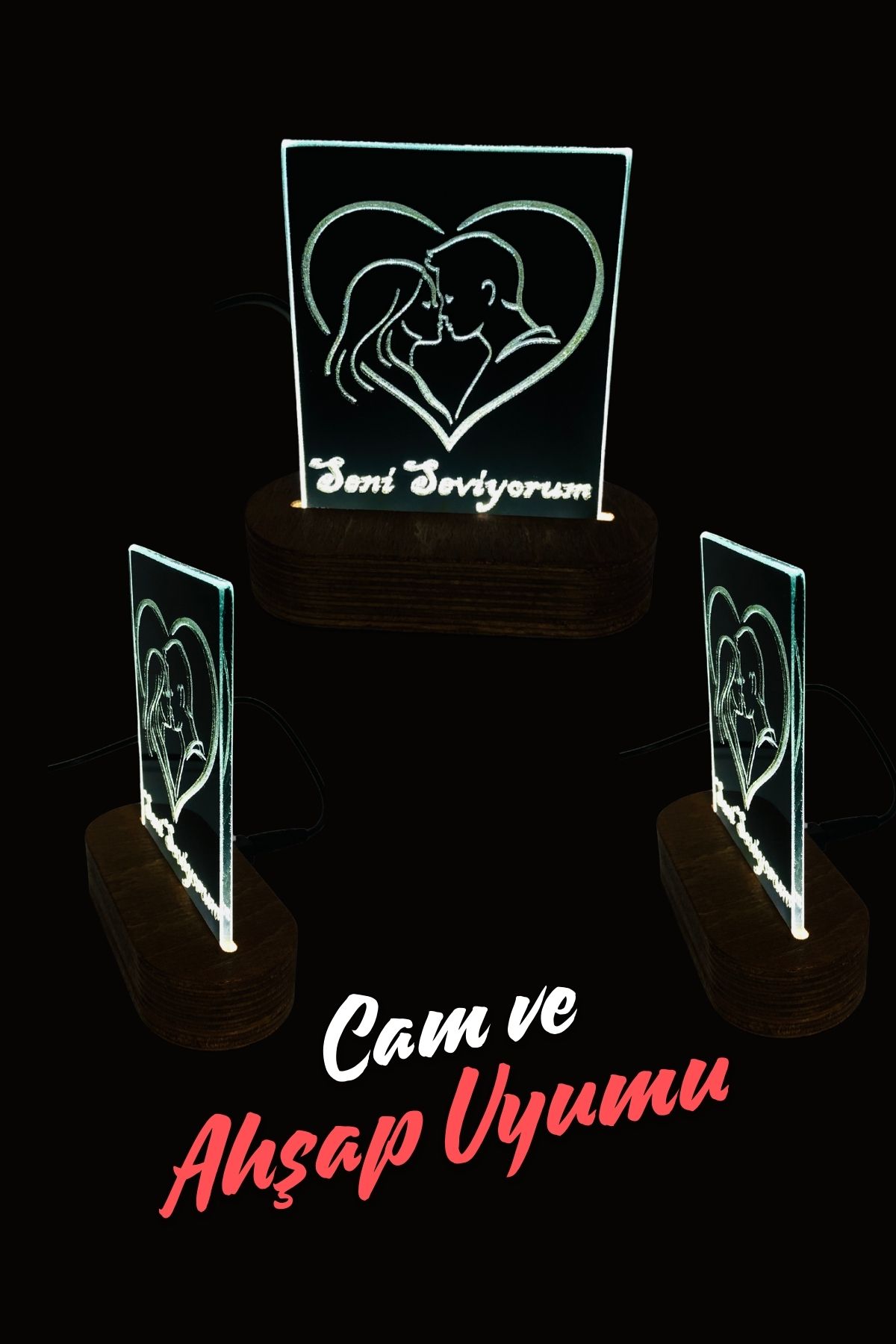 Sevgiliye Özel Cam Hediye Işıklı - TRY038 - Görsel 2